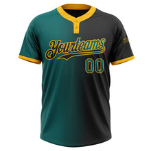 Laden Sie das Bild in den Galerie-Viewer, Custom Black Teal-Gold Gradient Fashion Two-Button Unisex Softball Jersey
