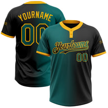 Charger l&#39;image dans la galerie, Custom Black Teal-Gold Gradient Fashion Two-Button Unisex Softball Jersey
