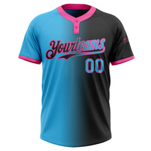 Загрузить изображение в средство просмотра галереи, Custom Black Sky Blue-Pink Gradient Fashion Two-Button Unisex Softball Jersey
