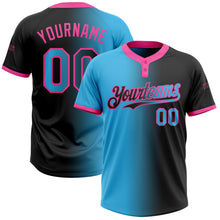 Загрузить изображение в средство просмотра галереи, Custom Black Sky Blue-Pink Gradient Fashion Two-Button Unisex Softball Jersey
