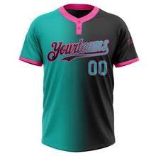 Charger l&#39;image dans la galerie, Custom Black Aqua-Pink Gradient Fashion Two-Button Unisex Softball Jersey
