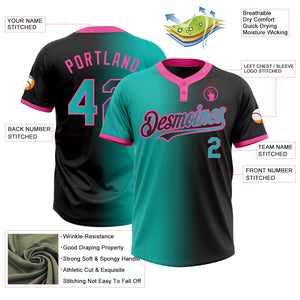 Custom Black Aqua-Pink Gradient Fashion Two-Button Unisex Softball Jersey