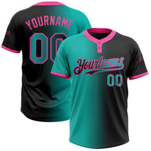 Charger l&#39;image dans la galerie, Custom Black Aqua-Pink Gradient Fashion Two-Button Unisex Softball Jersey
