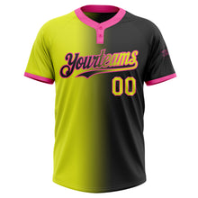 Laden Sie das Bild in den Galerie-Viewer, Custom Black Neon Yellow-Pink Gradient Fashion Two-Button Unisex Softball Jersey
