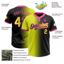 Laden Sie das Bild in den Galerie-Viewer, Custom Black Neon Yellow-Pink Gradient Fashion Two-Button Unisex Softball Jersey
