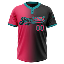 Laden Sie das Bild in den Galerie-Viewer, Custom Black Neon Pink-Teal Gradient Fashion Two-Button Unisex Softball Jersey
