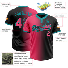 Laden Sie das Bild in den Galerie-Viewer, Custom Black Neon Pink-Teal Gradient Fashion Two-Button Unisex Softball Jersey
