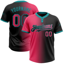 Charger l&#39;image dans la galerie, Custom Black Neon Pink-Teal Gradient Fashion Two-Button Unisex Softball Jersey
