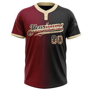 Custom Black Vintage USA Flag Crimson-City Cream Gradient Fashion Two-Button Unisex Softball Jersey