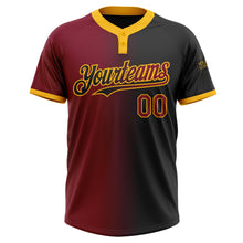 Charger l&#39;image dans la galerie, Custom Black Crimson-Gold Gradient Fashion Two-Button Unisex Softball Jersey
