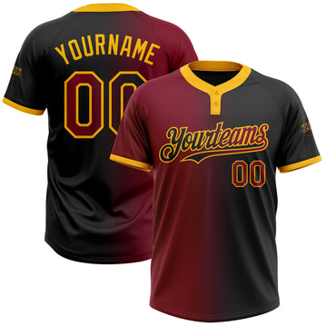 Custom Black Crimson-Gold Gradient Fashion Two-Button Unisex Softball Jersey