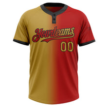 Charger l&#39;image dans la galerie, Custom Red Old Gold-Black Gradient Fashion Two-Button Unisex Softball Jersey
