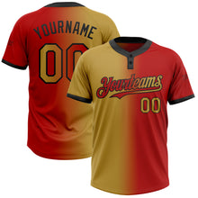 Charger l&#39;image dans la galerie, Custom Red Old Gold-Black Gradient Fashion Two-Button Unisex Softball Jersey
