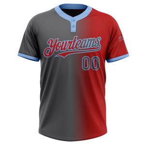 Custom Red Steel Gray-Light Blue Gradient Fashion Two-Button Unisex Softball Jersey