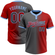 Charger l&#39;image dans la galerie, Custom Red Steel Gray-Light Blue Gradient Fashion Two-Button Unisex Softball Jersey
