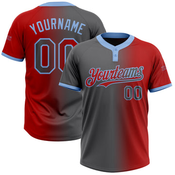 Custom Red Steel Gray-Light Blue Gradient Fashion Two-Button Unisex Softball Jersey