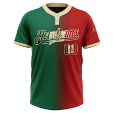 Загрузить изображение в средство просмотра галереи, Custom Red Vintage Mexican Flag Kelly Green-City Cream Gradient Fashion Two-Button Unisex Softball Jersey
