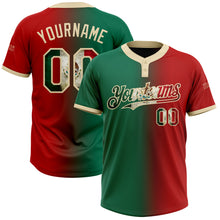 Загрузить изображение в средство просмотра галереи, Custom Red Vintage Mexican Flag Kelly Green-City Cream Gradient Fashion Two-Button Unisex Softball Jersey
