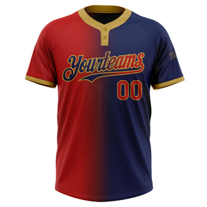 Custom Navy Red-Old Gold Gradient Fashion Two-Button Unisex Softball Jersey