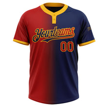 Charger l&#39;image dans la galerie, Custom Navy Red-Gold Gradient Fashion Two-Button Unisex Softball Jersey
