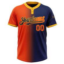 Charger l&#39;image dans la galerie, Custom Navy Orange-Gold Gradient Fashion Two-Button Unisex Softball Jersey
