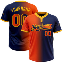 Charger l&#39;image dans la galerie, Custom Navy Orange-Gold Gradient Fashion Two-Button Unisex Softball Jersey
