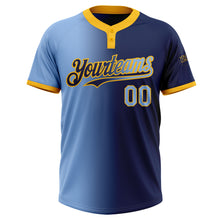 Загрузить изображение в средство просмотра галереи, Custom Navy Light Blue-Gold Gradient Fashion Two-Button Unisex Softball Jersey
