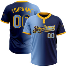 Charger l&#39;image dans la galerie, Custom Navy Light Blue-Gold Gradient Fashion Two-Button Unisex Softball Jersey
