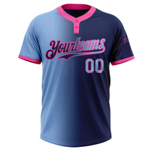 Charger l&#39;image dans la galerie, Custom Navy Light Blue-Pink Gradient Fashion Two-Button Unisex Softball Jersey
