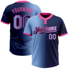 Charger l&#39;image dans la galerie, Custom Navy Light Blue-Pink Gradient Fashion Two-Button Unisex Softball Jersey
