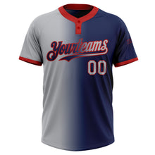 Laden Sie das Bild in den Galerie-Viewer, Custom Navy Gray-Red Gradient Fashion Two-Button Unisex Softball Jersey
