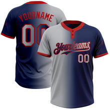 Charger l&#39;image dans la galerie, Custom Navy Gray-Red Gradient Fashion Two-Button Unisex Softball Jersey
