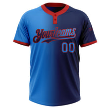 Charger l&#39;image dans la galerie, Custom Navy Electric Blue-Red Gradient Fashion Two-Button Unisex Softball Jersey
