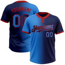 Charger l&#39;image dans la galerie, Custom Navy Electric Blue-Red Gradient Fashion Two-Button Unisex Softball Jersey
