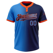 Charger l&#39;image dans la galerie, Custom Navy Electric Blue-Orange Gradient Fashion Two-Button Unisex Softball Jersey
