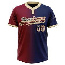 Charger l&#39;image dans la galerie, Custom Navy Vintage USA Flag Maroon-City Cream Gradient Fashion Two-Button Unisex Softball Jersey
