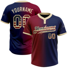 Charger l&#39;image dans la galerie, Custom Navy Vintage USA Flag Maroon-City Cream Gradient Fashion Two-Button Unisex Softball Jersey
