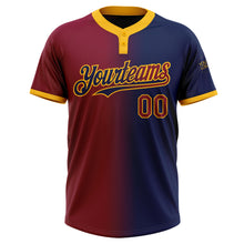 Charger l&#39;image dans la galerie, Custom Navy Maroon-Gold Gradient Fashion Two-Button Unisex Softball Jersey
