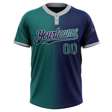 Charger l&#39;image dans la galerie, Custom Navy Teal-Gray Gradient Fashion Two-Button Unisex Softball Jersey
