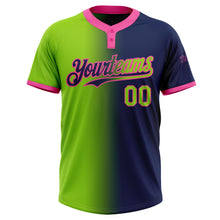 Charger l&#39;image dans la galerie, Custom Navy Neon Green-Pink Gradient Fashion Two-Button Unisex Softball Jersey
