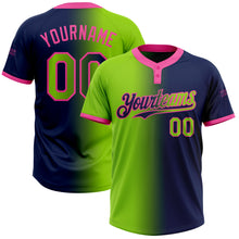 Charger l&#39;image dans la galerie, Custom Navy Neon Green-Pink Gradient Fashion Two-Button Unisex Softball Jersey
