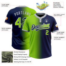 Load image into Gallery viewer, Custom Navy Neon Green-Gray Gradient Fashion Two-Button Unisex Softball Jersey
