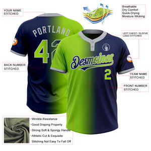 Custom Navy Neon Green-Gray Gradient Fashion Two-Button Unisex Softball Jersey