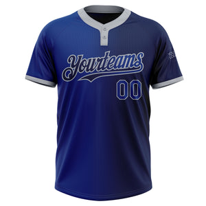 Custom Navy Royal-Gray Gradient Fashion Two-Button Unisex Softball Jersey