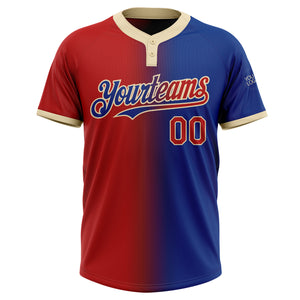 Custom Royal Red-Cream Gradient Fashion Two-Button Unisex Softball Jersey