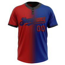 Загрузить изображение в средство просмотра галереи, Custom Royal Red-Black Gradient Fashion Two-Button Unisex Softball Jersey
