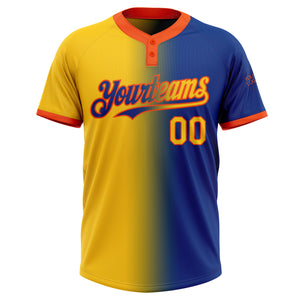 Custom Royal Yellow-Orange Gradient Fashion Two-Button Unisex Softball Jersey