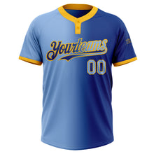 Загрузить изображение в средство просмотра галереи, Custom Royal Light Blue-Gold Gradient Fashion Two-Button Unisex Softball Jersey
