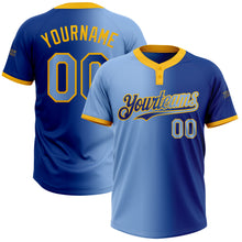 Загрузить изображение в средство просмотра галереи, Custom Royal Light Blue-Gold Gradient Fashion Two-Button Unisex Softball Jersey
