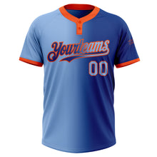 Charger l&#39;image dans la galerie, Custom Royal Light Blue-Orange Gradient Fashion Two-Button Unisex Softball Jersey
